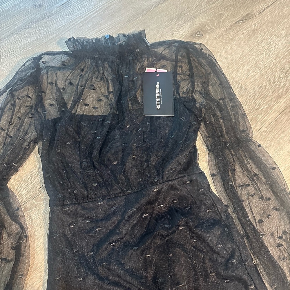 PrettyLittleThing Black Dress with Mock Neck and Bishop Sleeves size 2 ❤️‍🔥 - Picture 2 of 4